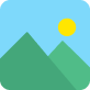 Square icon of green hills infront of a blue sky with a yellow sun, geometric style.