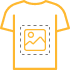 Yellow t-shirt icon with an image in the centre of the t-shirt, to show a custom design.