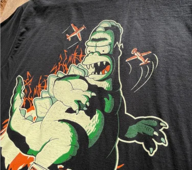 a fashion screen print on a black t-shirt